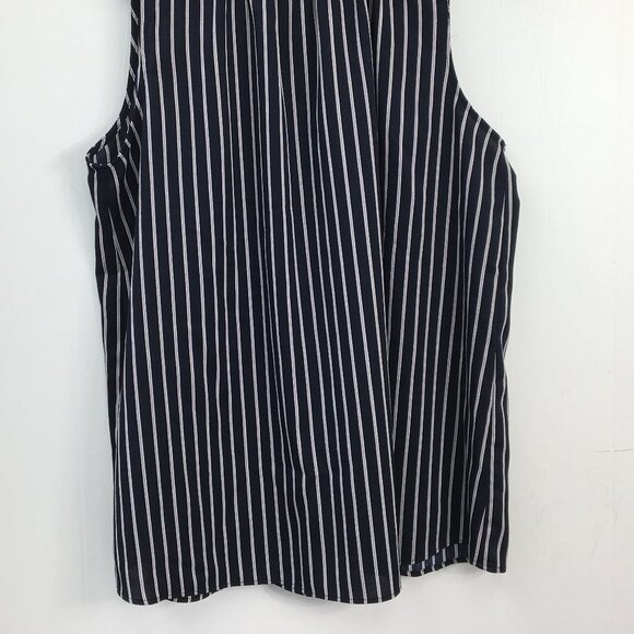 Ann Taylor Ruffled Mock Neck  Navy Sleeveless Blouse Size S EXCELLENT Condition - Picture 2 of 7